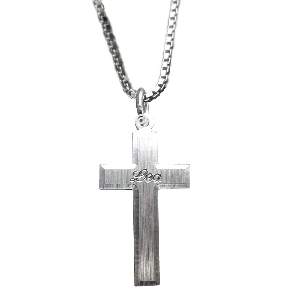 Silber Anhänger Kreuz 925 Sterling Silber mit SOFORTGRAVUR + VORSCHAU: Gravur eines Vornamens inklusive + Silber Trägerkette 42 cm