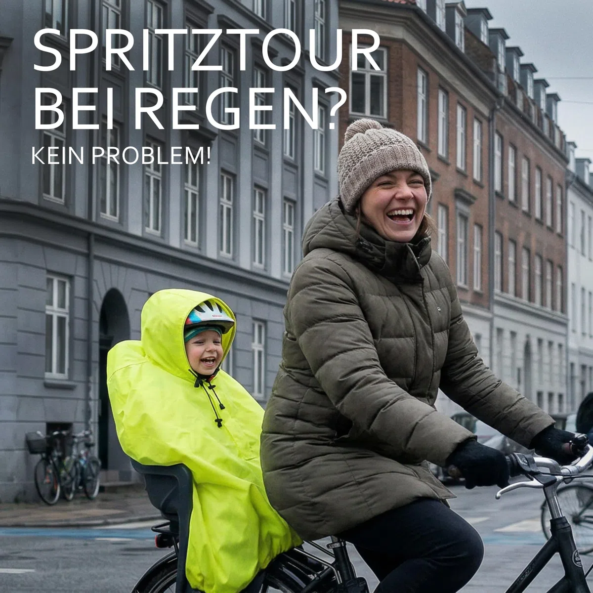 BambiniWelt Regencape Kinder – Regenponcho für Fahrradsitz, für Römer, wasserabweisend & reflektierend, Nylon Regenschutz mit Kapuze für Helm, für Kinderfahrradsitze