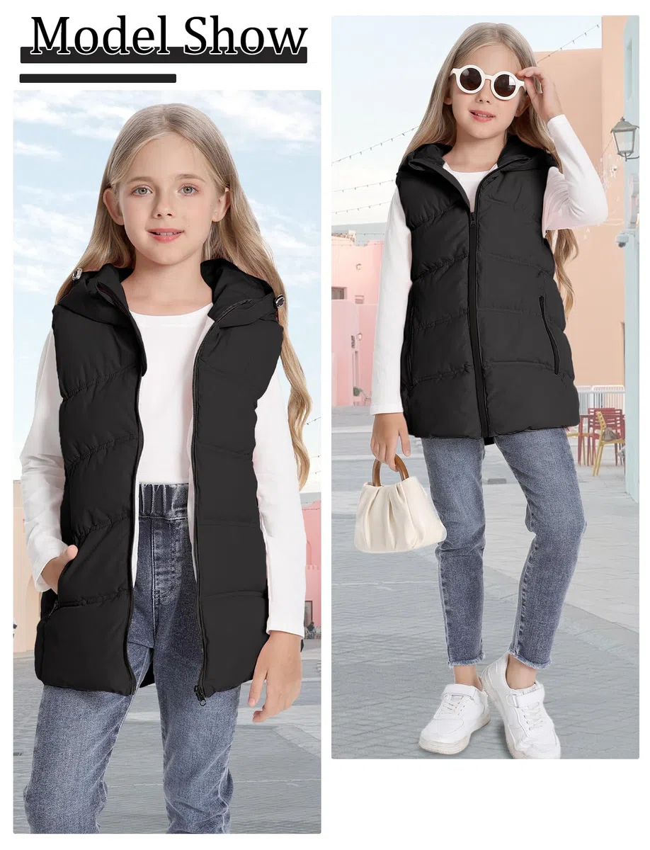 Happy Cherry - Winterweste Jungen Mädchen mit Kapuze Mantel Ärmellose Winterjacke Kinder Weste Gepolsterte mit Reißverschluss Schule Outdoor Sport Warmer Outdoorweste - 6-11 Jahre