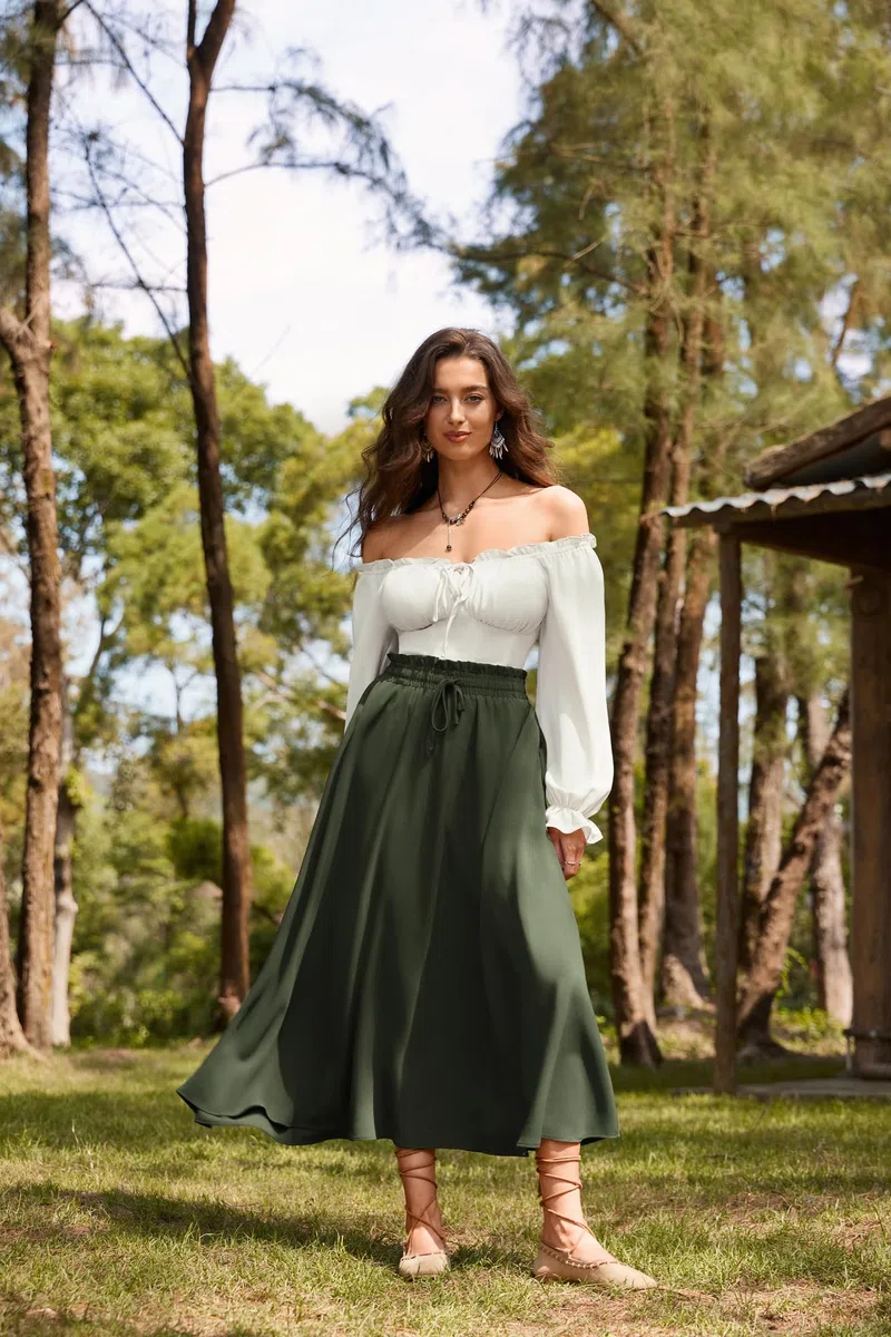 SCARLET DARKNESS Damen Korsett Oberteil Langarm Corset Top Gesmokte Taille Renaissance Bustier