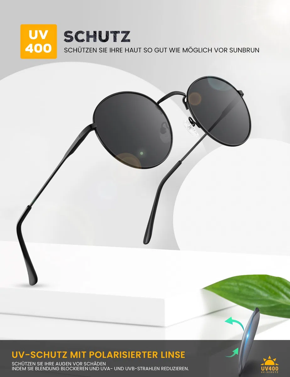 HENGOSEN Sonnenbrille Herren Rund Sunglasses-Men: Polarisiert Runde Sonnenbrille Retro Metallrahmen Sonnenbrille Herren Damen