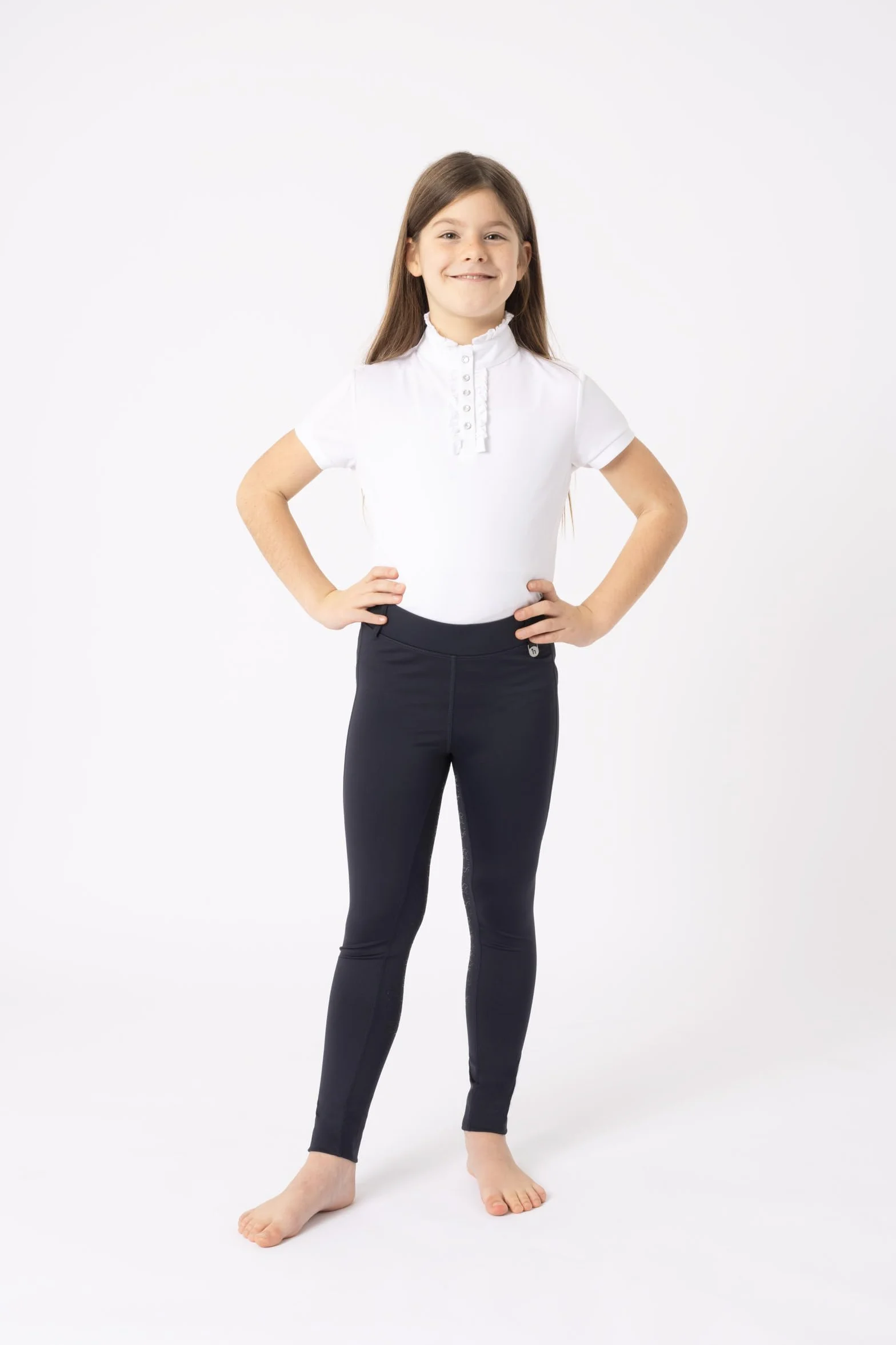 HORZE Kinder Reitleggings DEA, Reithose Mädchen, Gürtelschlaufen, Vollbesatz, Handytasche, Blau, 158/164