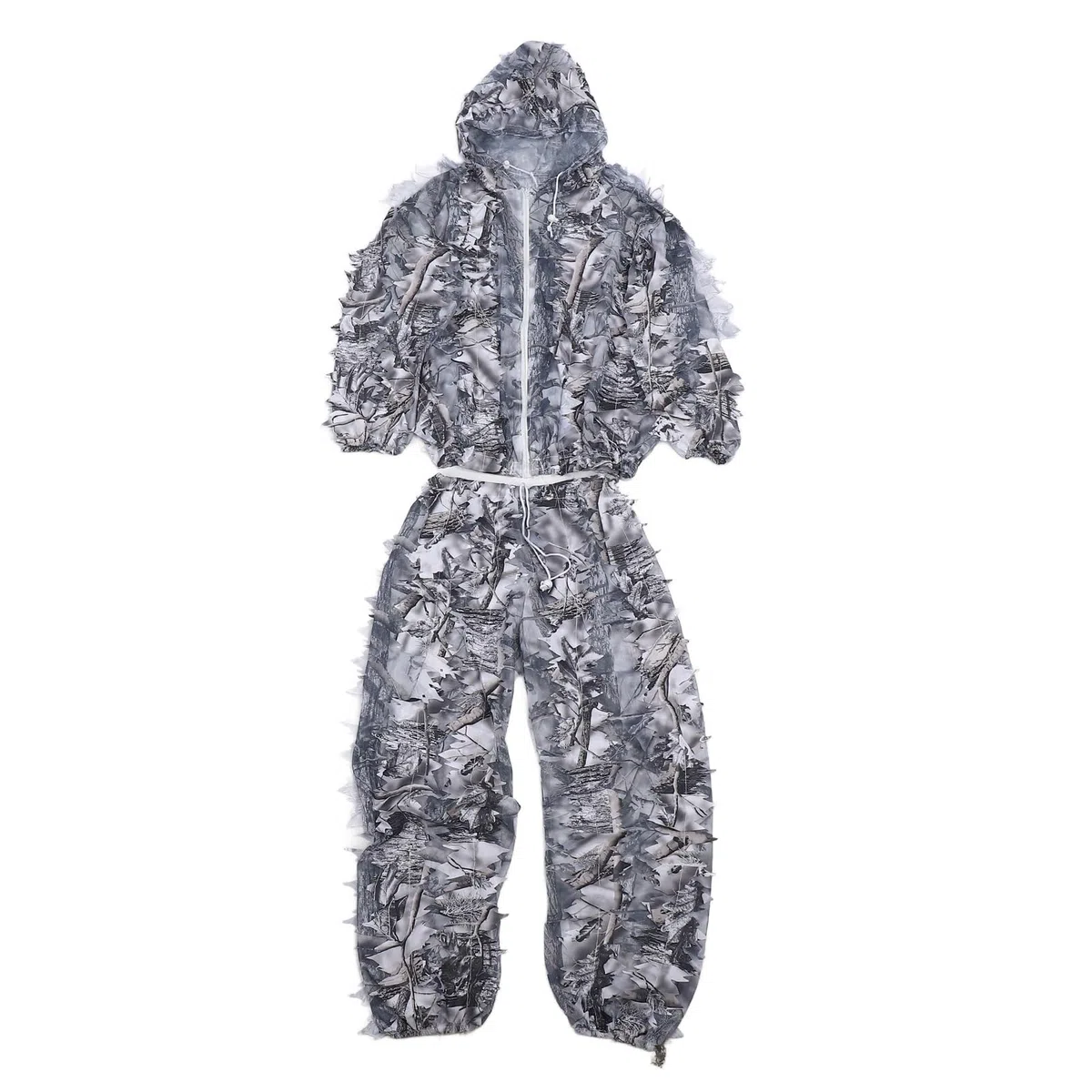 Dilwe Snow Wild Ghillie Suit 3D-Blatt-Jacken- und Hosen-Set für die Jagd, 3D-lebensechter Schnee, Atmungsaktiv und Weich, Freie Größe, Männer und Frauen