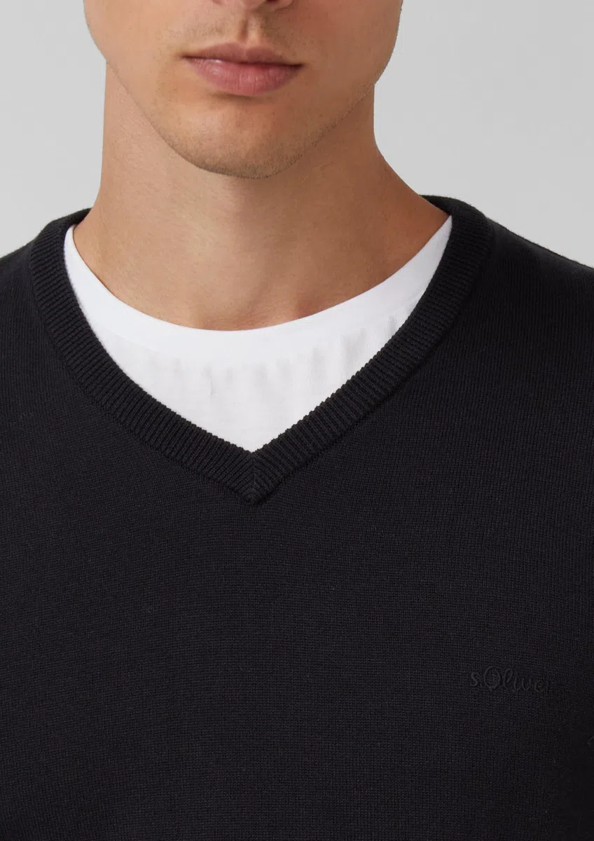 s.Oliver Herren Pullover V-Ausschnitt, Regular Fit, Langarm, 100% Baumwolle