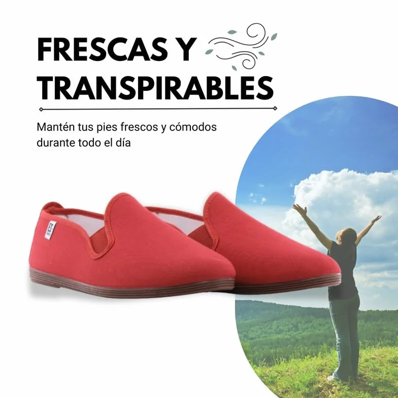 E55 - Kung-Fu Sneaker aus Segeltuch und Verschluss mit Gummizug, leicht und bequem mit flexibler Gummisohle, hergestellt in Spanien., rot, 45 EU
