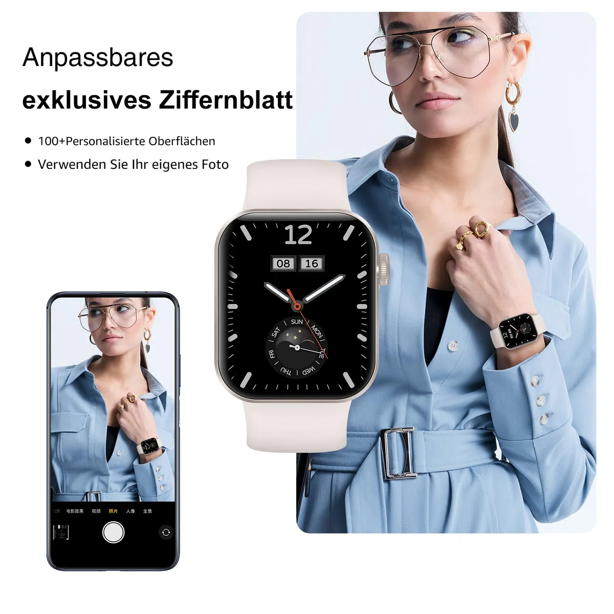 Smartwatch Damen Herren, 1,85" Smart Watch mit Telefonfunktion/Message Reminder, 140+ Sportmodi Impermeabile IP68 Fitnessuhrmit Herzfrequenzmonitor/Schlafmonitor Schrittzähler für iOS Android