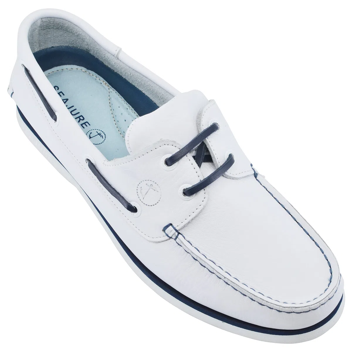 Seajure Damen Bootsschuhe Sauvage Weiß und Marineblau Leder