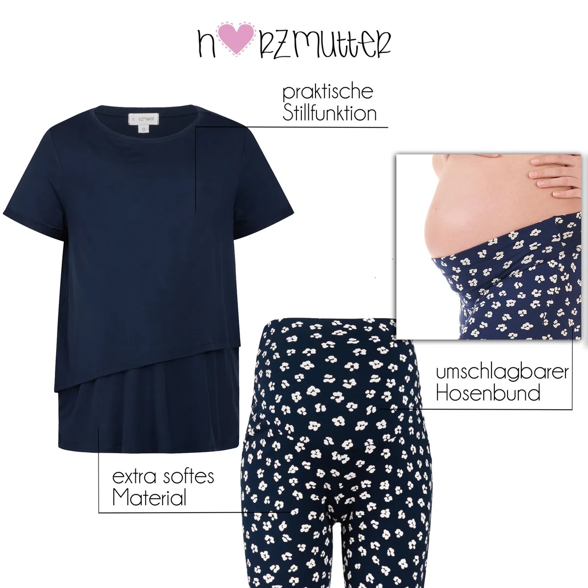 Herzmutter Stillpyjama-Umstandspyjama - Schlafanzug für Damen - Stillfunktion - Nachtwäsche für Schwangerschaft - Langarm - 2000 2950