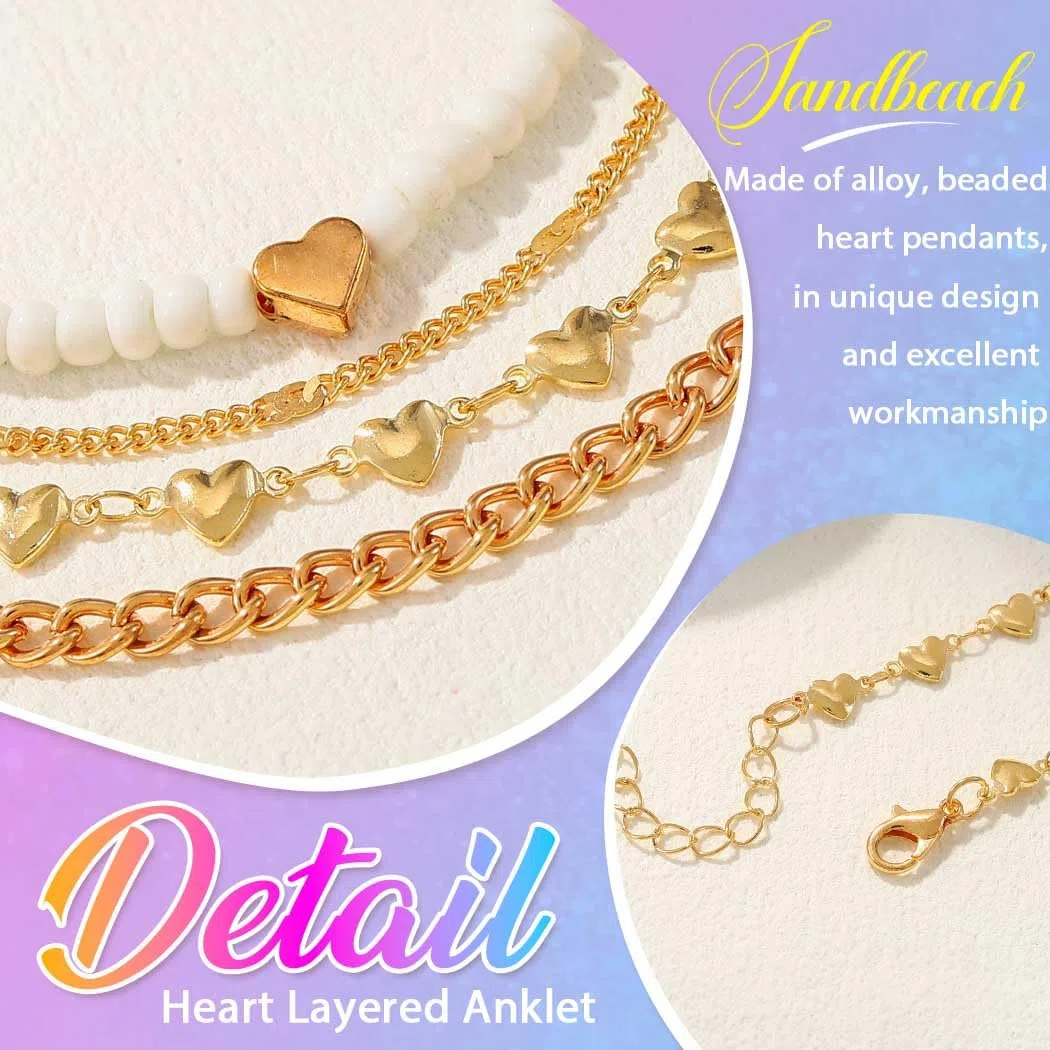 Boho Fußkettchen Perlen Fußkettchen mehrlagig verstellbar für Strand und Sommer Fußketten für Damen (4 PCS)