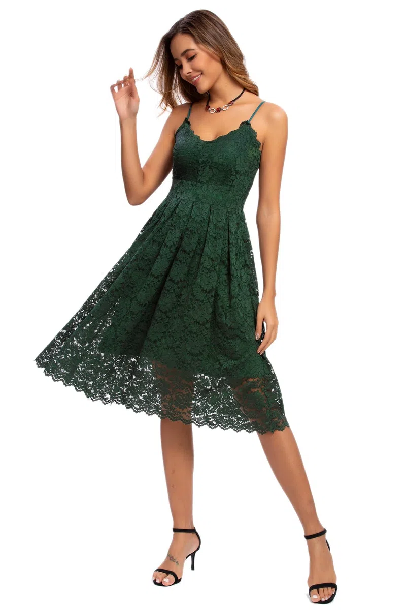 Atnlewhi Damen Vintage ärmellosen V-Ausschnitt A-Linie Kleid Blumen Knielang Spitzenkleid Brautjungfer Elegante Cocktailkleider