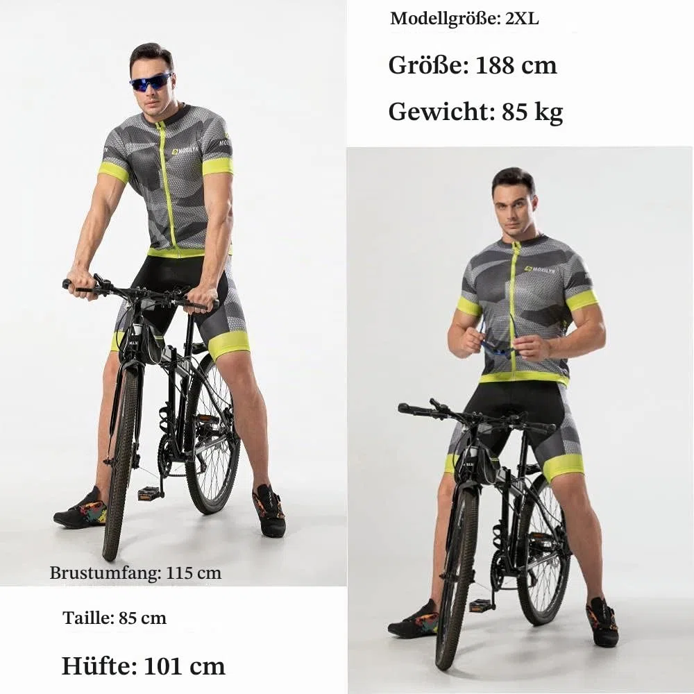 Moxilyn Herren Radsport Hemd Langarm Radtrikot Jersey Jacke + 9D gefütterte Hose Winddicht Atmungsaktiv Schweißabsorbierend Schnell Trocknend