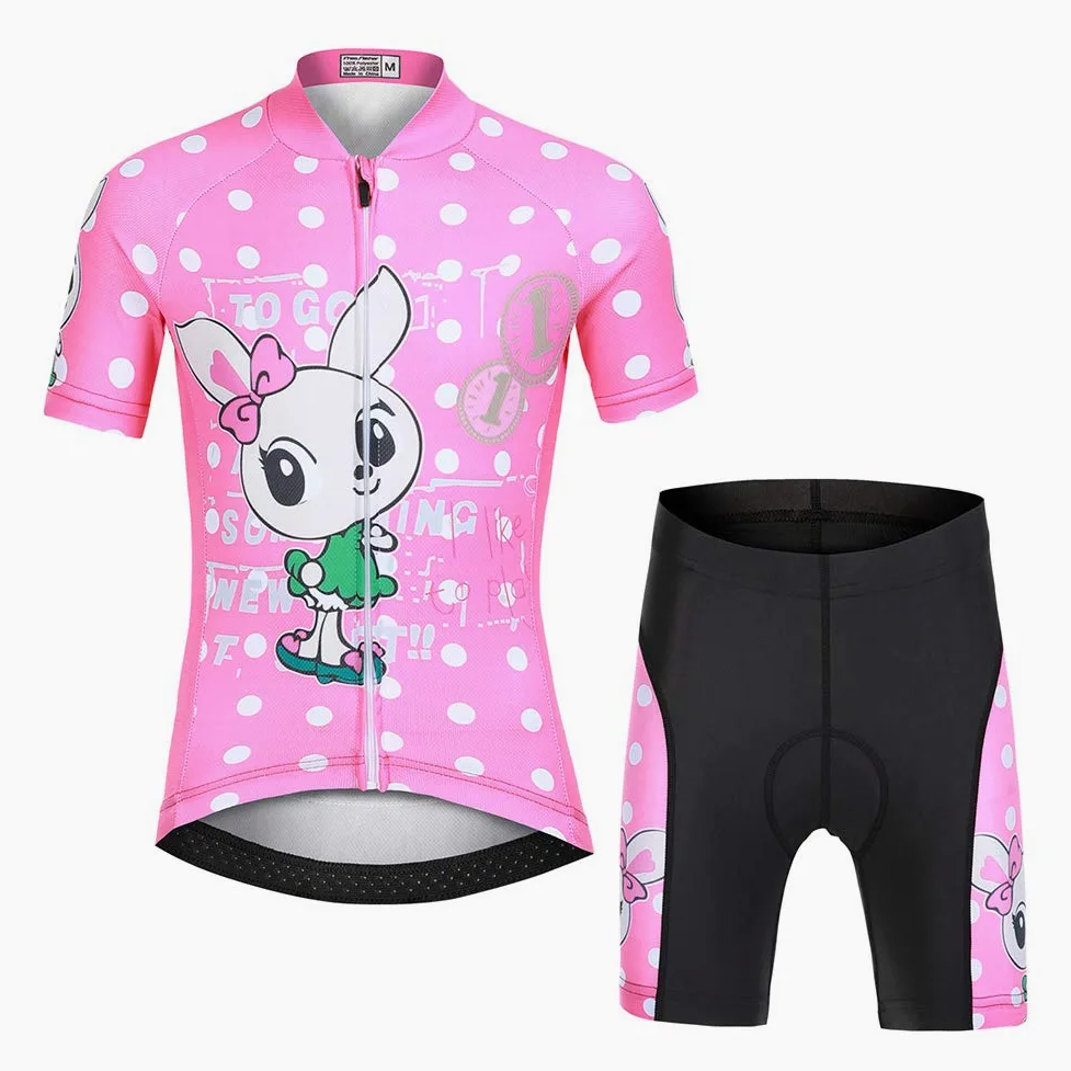 Kinder Radtrikot Set Jungen Mädchen Fahrrad Anzüge Schnelltrocknend Radsport Bekleidung Kurzarm Fahrradtrikot Kurz Radhose mit 3D Sitzpolster
