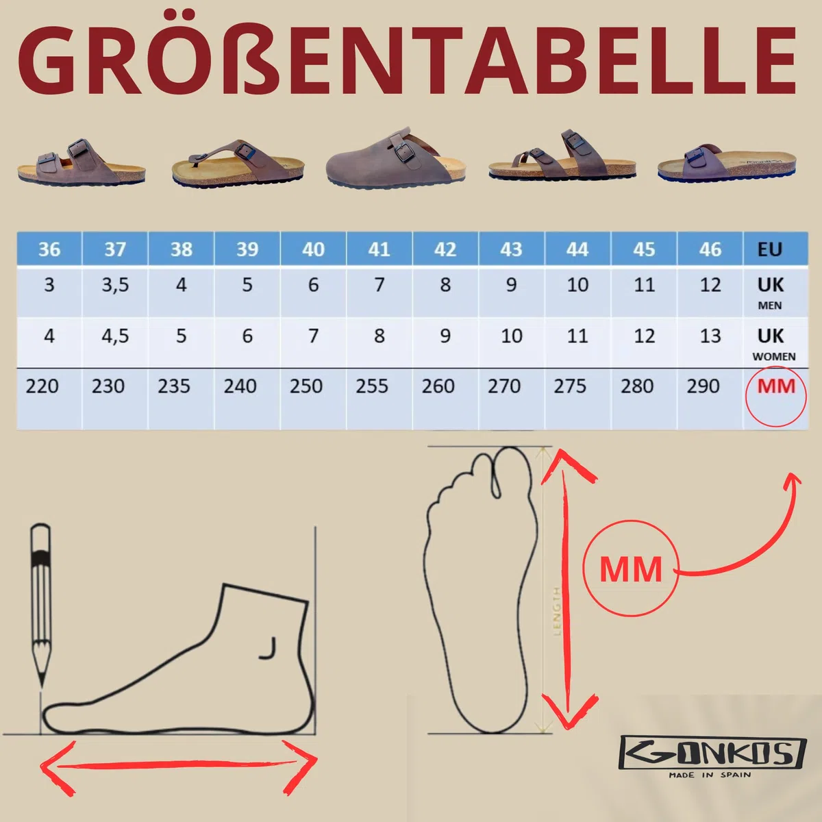 Ledersandalen, Zehentrenner, anatomische Kork-Innensohle, Echtes Leder, Naturkork, Verstellbare Schnalle, Unisex-Zehensandalen, rutschfeste EVA-Sohle, Qualitätssandale Made in Spain