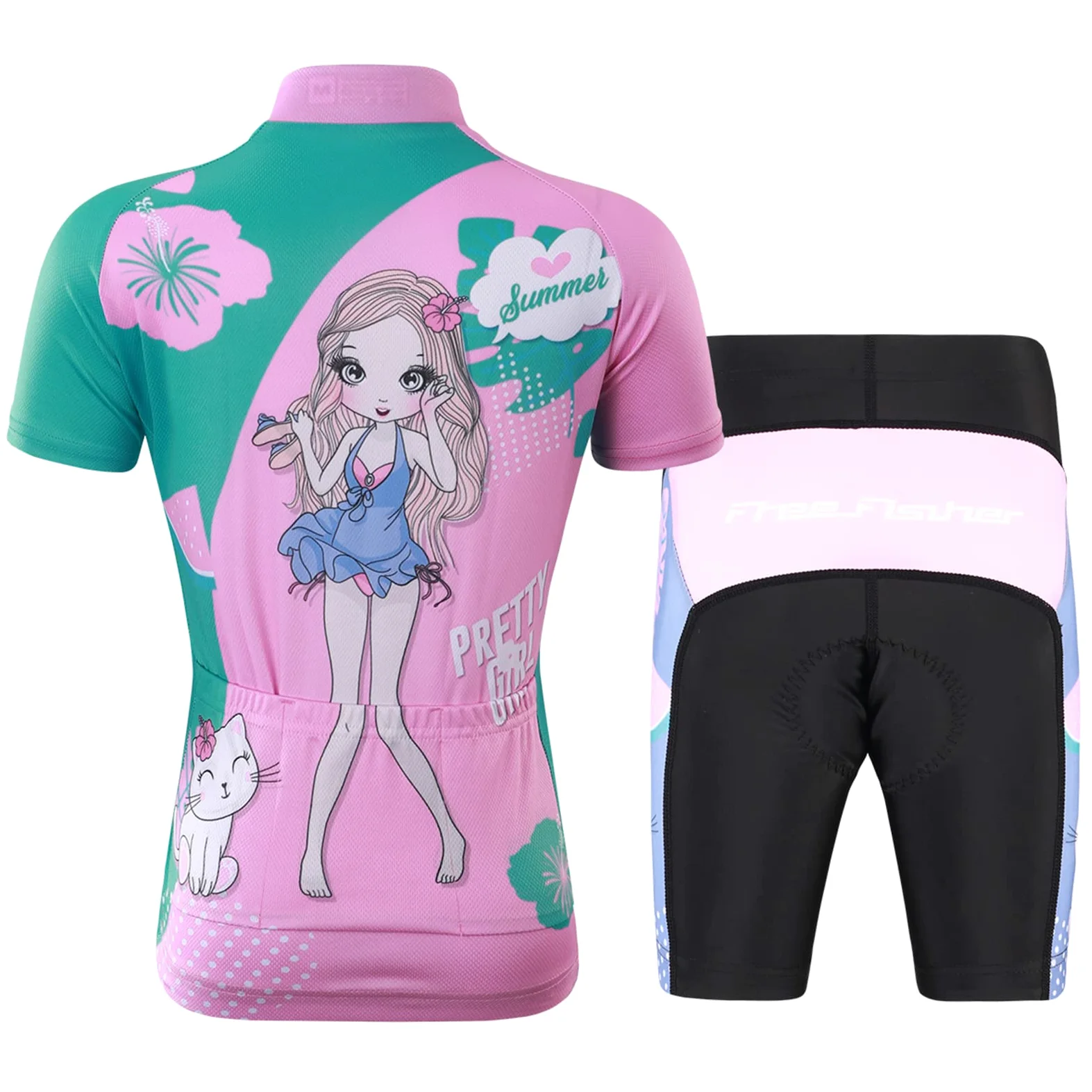 Kinder Jungen Radtrikot Mädchen Fahrrad Trikot Radhose mit Sitzpolster Kurzarm Radshirt Radsport Anzüge