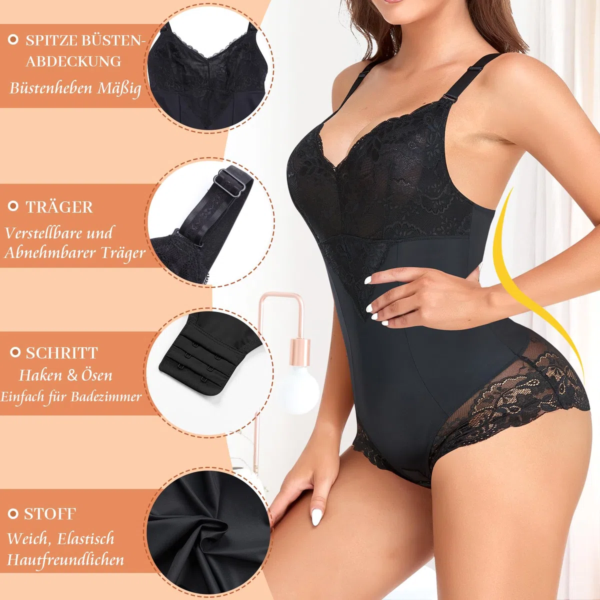 YARRCO Shapewear Damen Bauchweg Body Shaper Miederslip Shaping Bodysuits Leicht Figurformende Unterwäsche U-Ausschnitt
