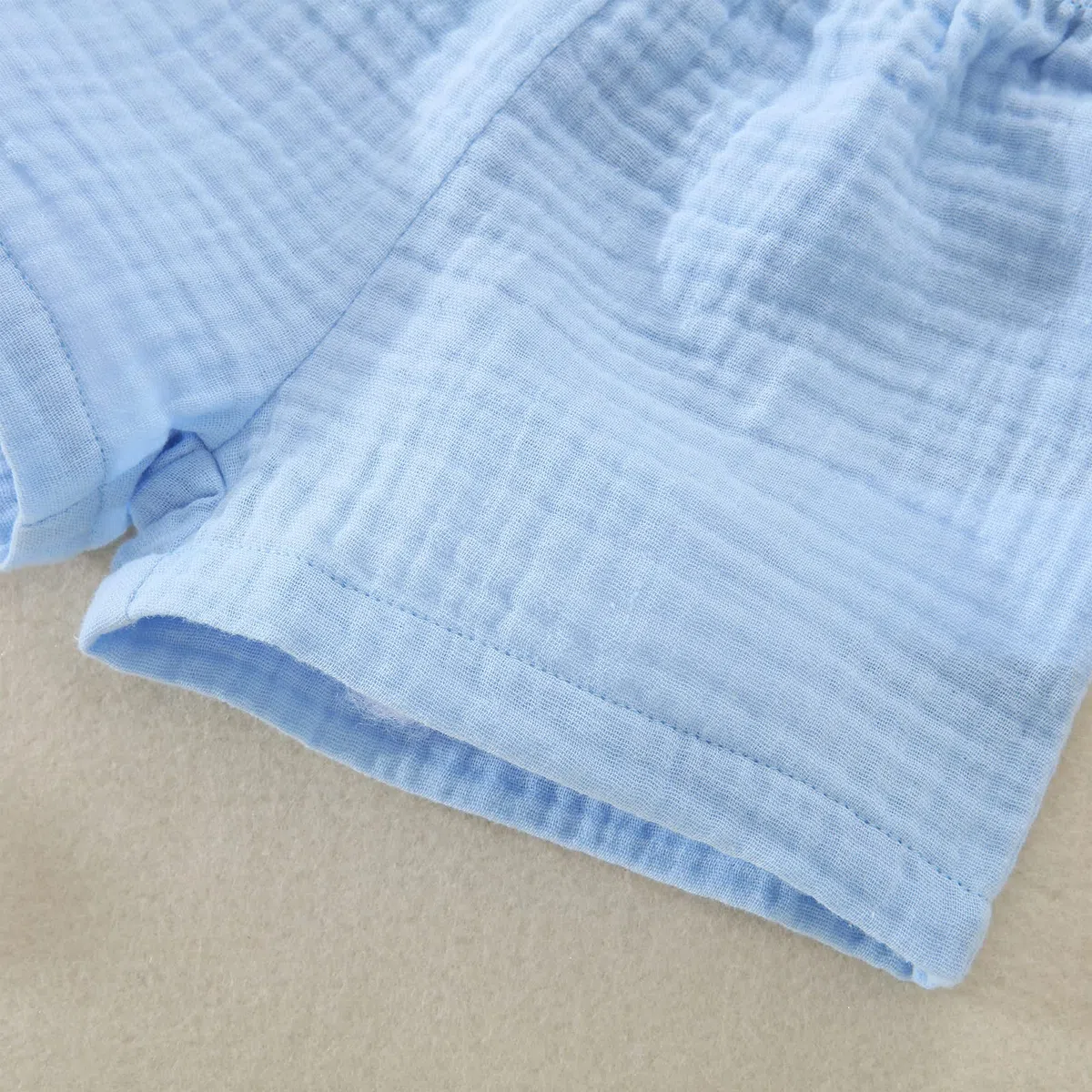 Yassiglia Baby Jungen Musselin Kleidung Set Weiche Bekleidungssets für Kleinkind Sommer Baumwolle-Leinen Outfit Kurzarm Revers Hemd + Shorts