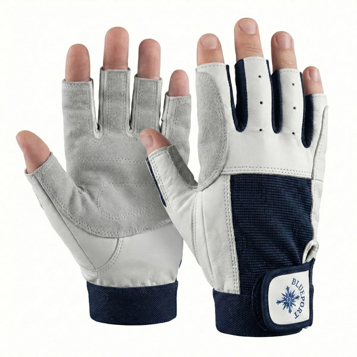 Segelhandschuhe Herren & Damen Leder – Premium Kurzfinger aus weichem Echtleder – Klassischer 5-Finger Cut für Segeln & Yacht – Atmungsaktiver Spandex-Rücken
