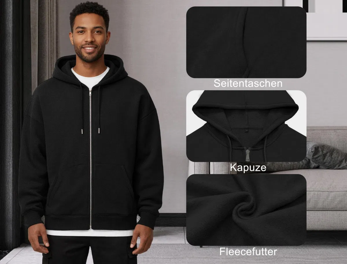 Oyamiki Hoodie Herren Langarm Kapuzenjacke Reißverschluss Sweatjacke Fleece Kapuzenpullover Lässige Kapuze Jacke Sweatshirt Pullover mit Taschen