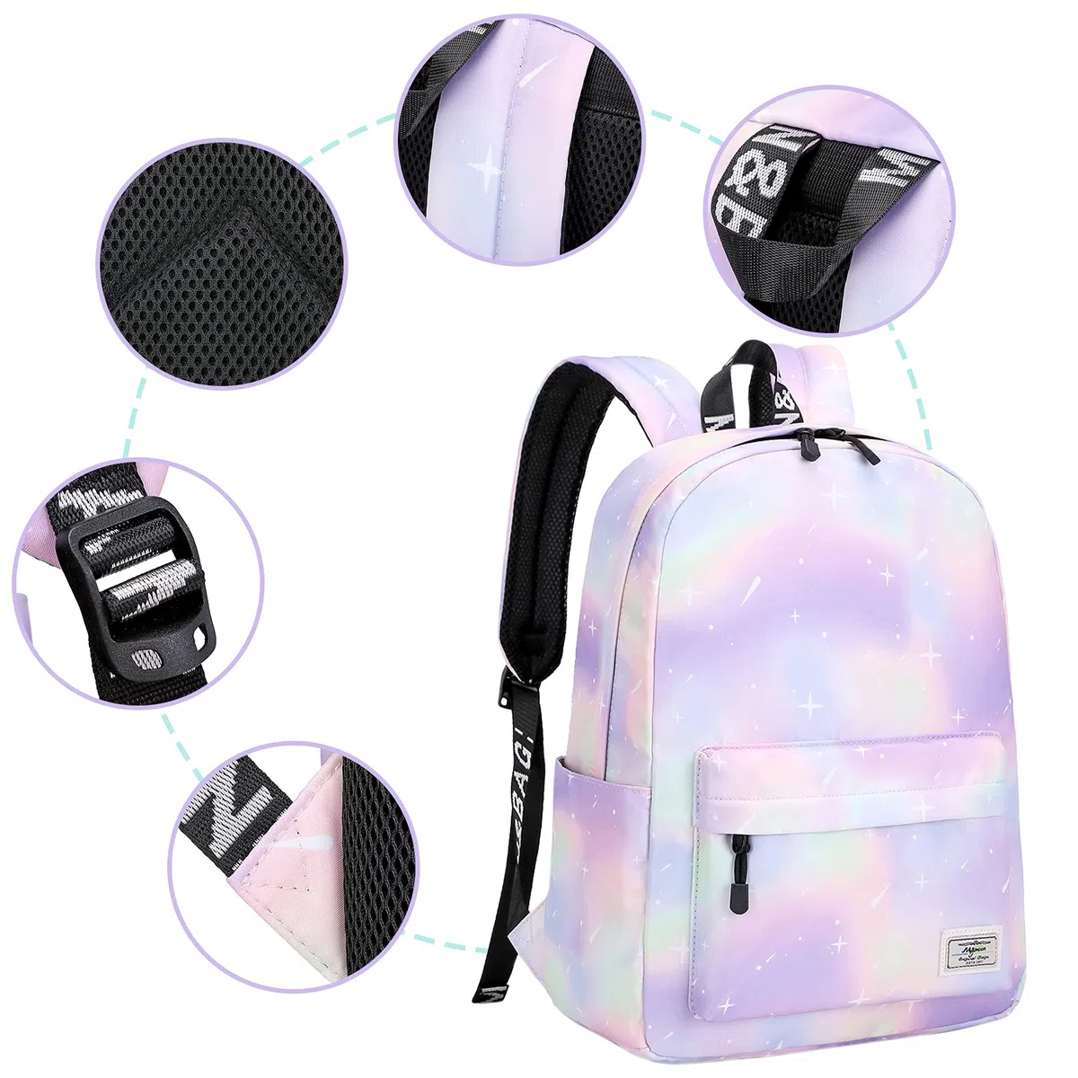 Lohol Leichter Schulrucksack für Mädchen, Kinder-Schulranzen-Rucksack mit Galaxie Aufdruck (Grün&Lila)
