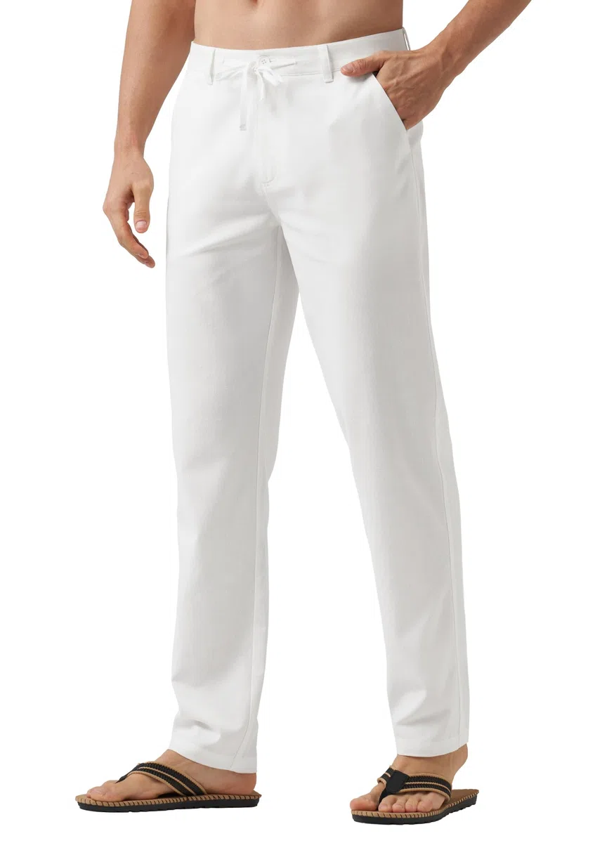 WILLIT Leinenhose Herren Lang Baumwolle Stoffhose Leicht Sommerhose Männer Freizeithose Jogginghose mit Taschen Kordelzug für Urlaub Yoga Strand Alltag