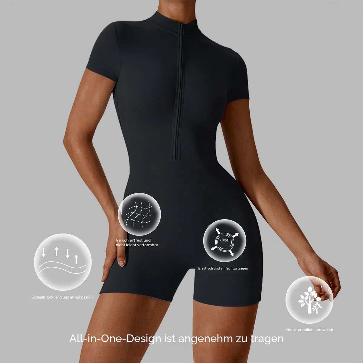 Litthing Damen Sport Jumpsuit Kurz Yoga Playsuit Eng mit V-Ausschnitt Reißverschluss Overall Body Outfits Bodycon Kurze Ärmel Stretch Jogging Strampler
