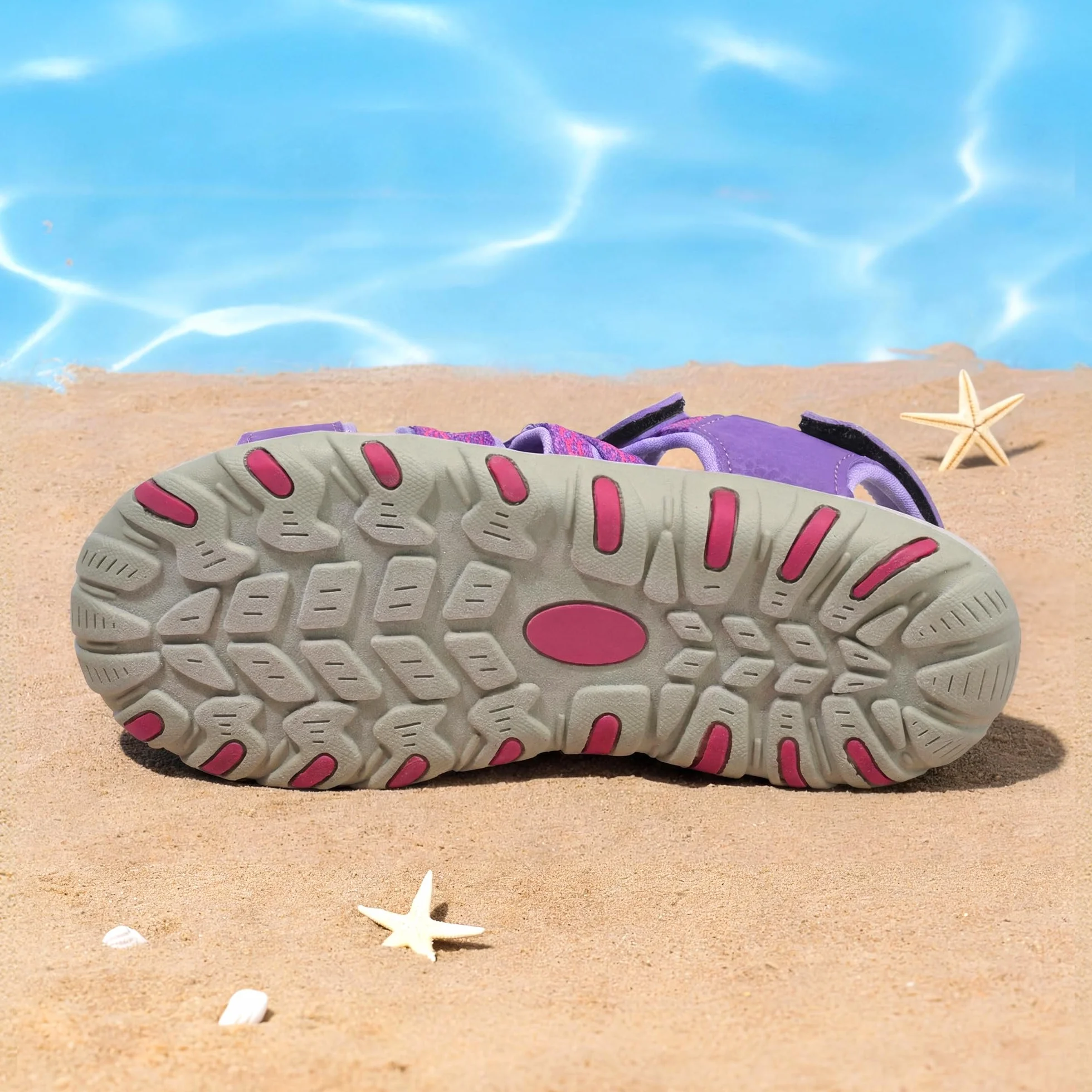 DREAM PAIRS Kinder Jungen und Mädchen Sandalen Outdoor Sportsandalen Strandsandalen Schwarz Klassische Sandalen Klettverschluss Atmungsaktiv Verschleißfest,Size 33.5,Alles Lila,171111-K