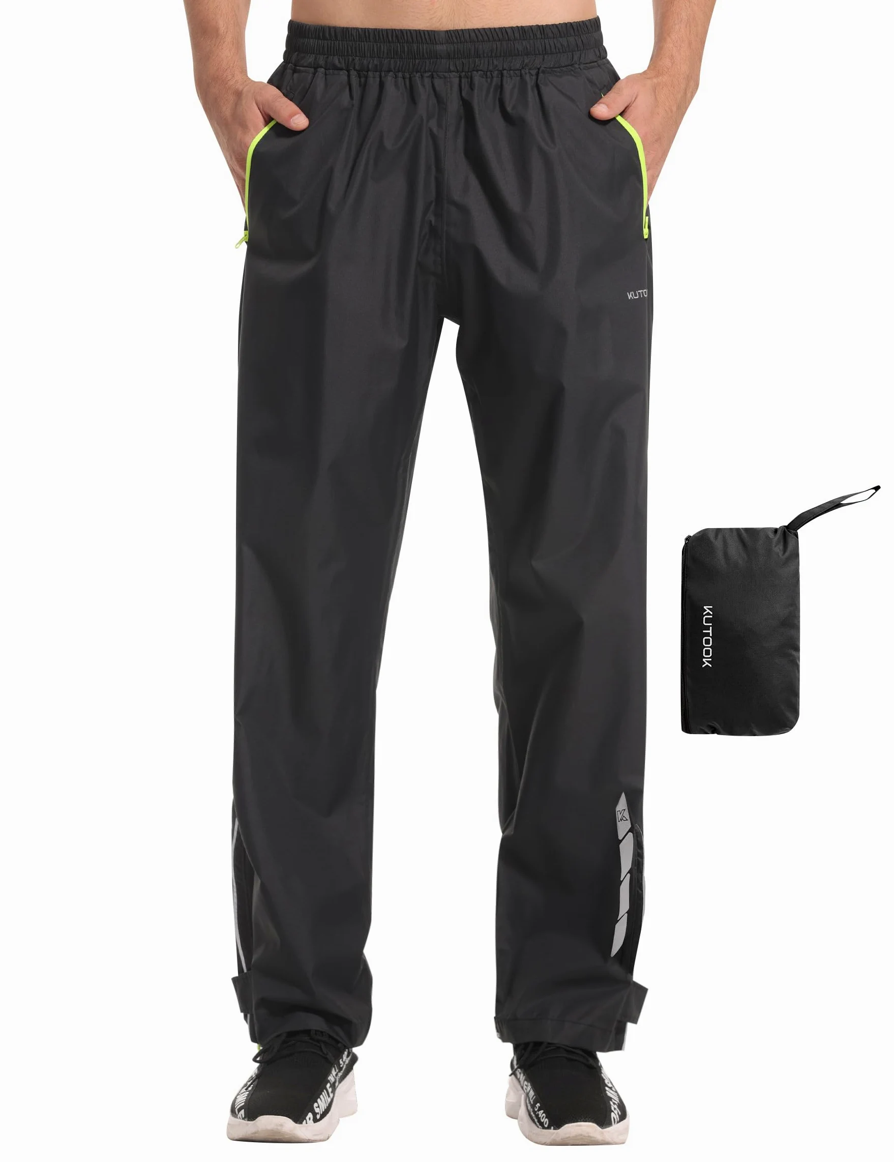 KUTOOK Fahrradhose Regenhose Wasseridicht Herren Waterproof Rating: 5000mm Atmungsaktiv mit 2 Taschen Wandern Motrrad Trekking Camping RP500