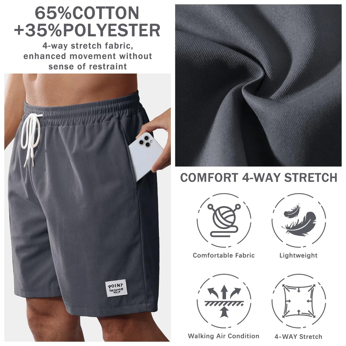 Decorie Kurze Hose Herren Sommer Shorts Herren Baumwolle Corduroy Cargo Shorts Stretch Elastischem Bund Mit Taschen