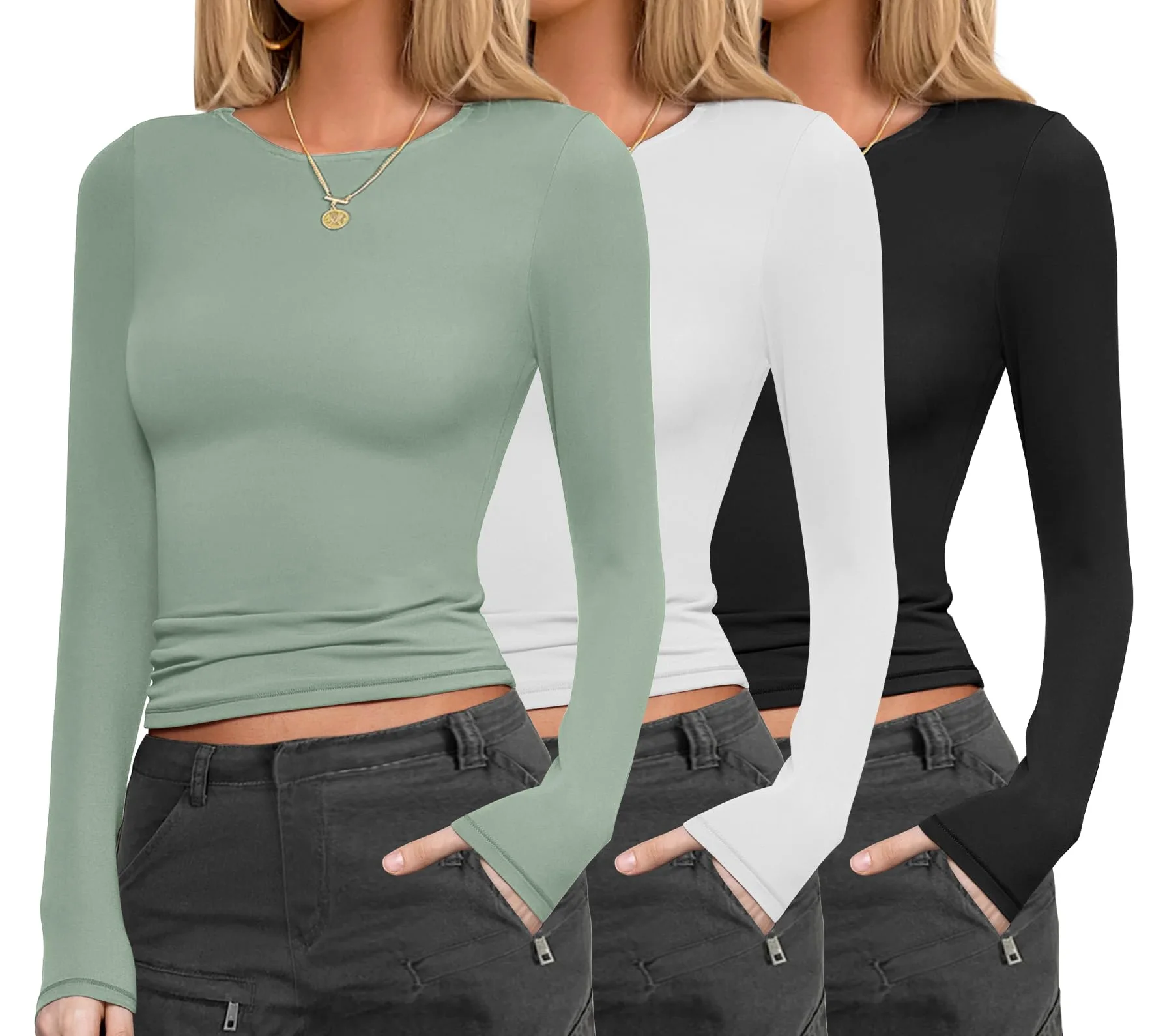 Ekouaer Basic Langarmshirt Damen Rundhlas Unterhemd Layer Tee Warm Thermo Oberteil Einfarbig