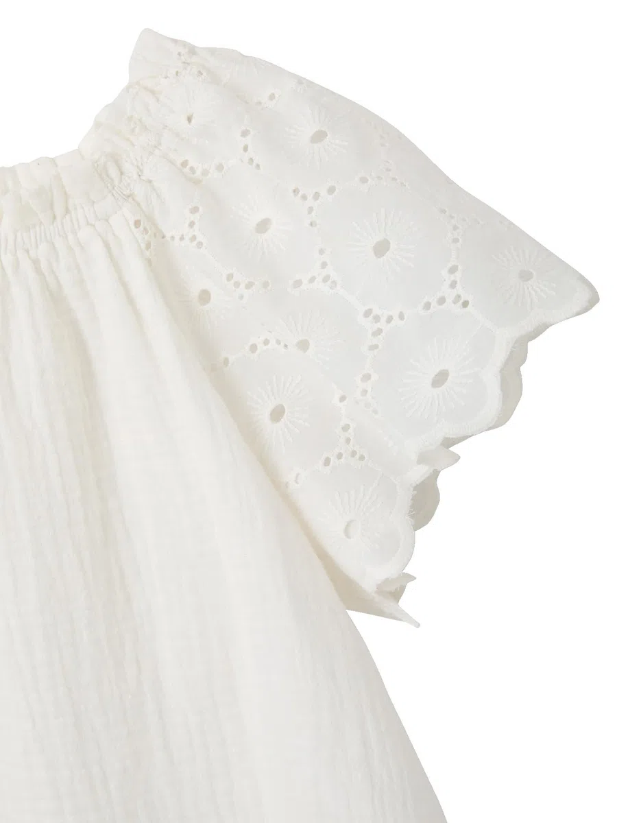 Vertbaudet Festlicher Mädchen-Set: Top und Shorts aus Musselin, Lochstickerei