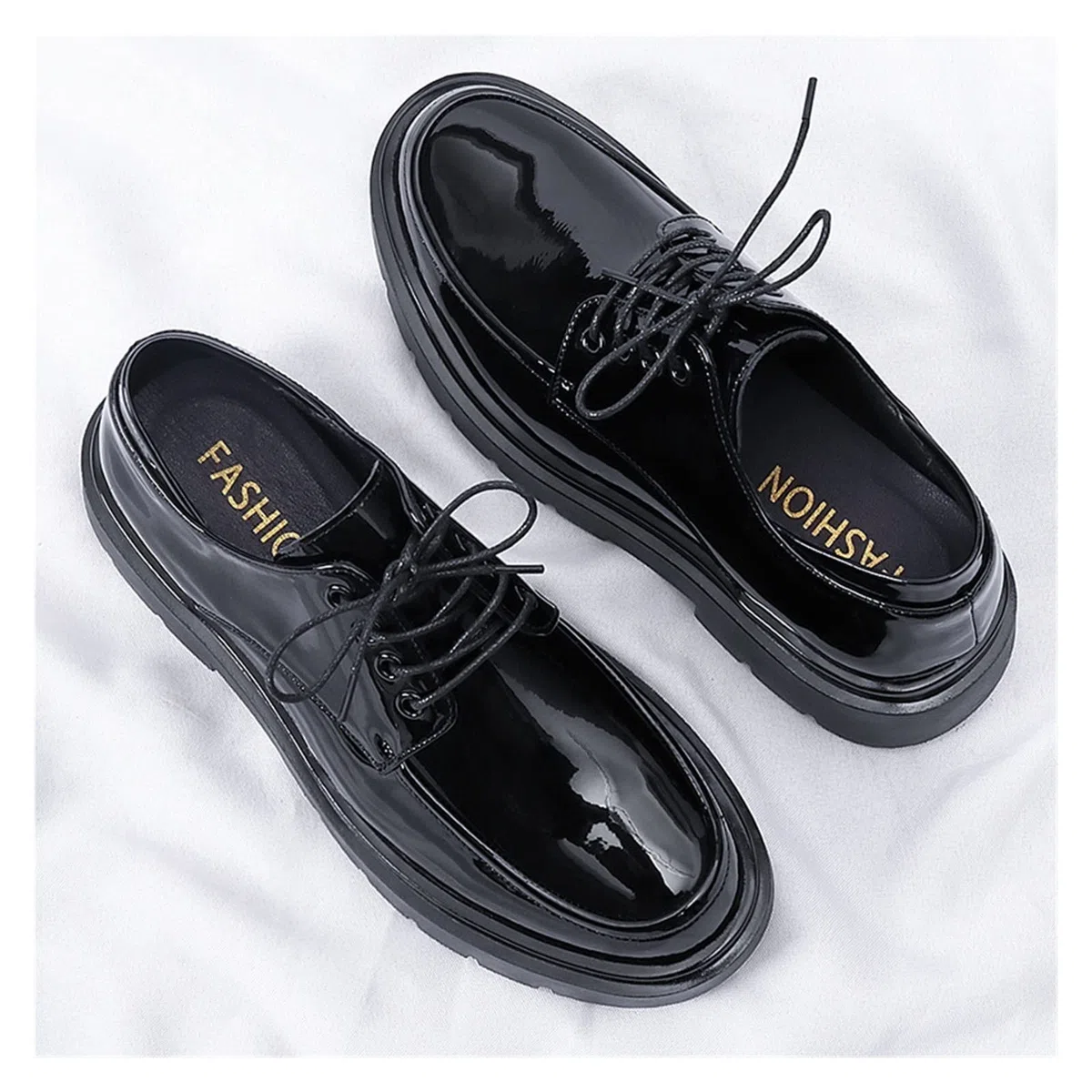 LAZIRO Business Formelle Lederschuhe Herren Glänzende Lederschuhe Im Britischen Stil Mit Dicken Sohlen Beiläufige Trendige Schuhe (Color : Noir, Size : 43 EU)