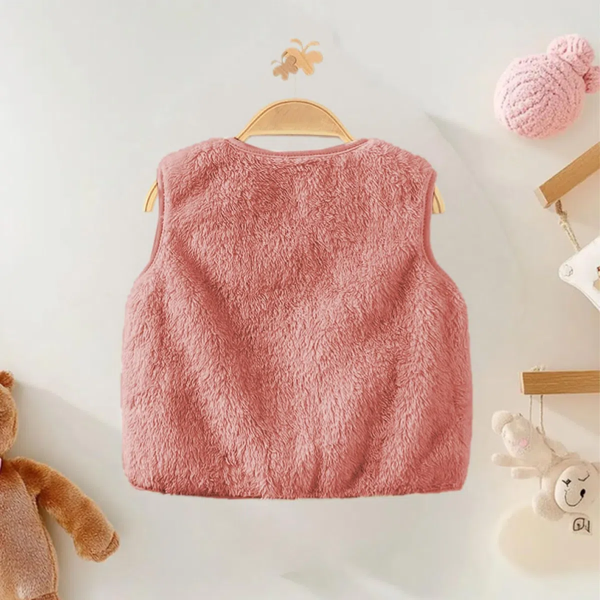 Baby Mädchen Weste Winter Fleece Jacken, Baby Warme Fleecejacke, Kleinkind Süß Druckknöpfen Fleeceweste Kinder Ärmellose Gilet, Unisex Waistcoat Jacke mit Tasche, Beige/Rosa, 1-7 Jahre