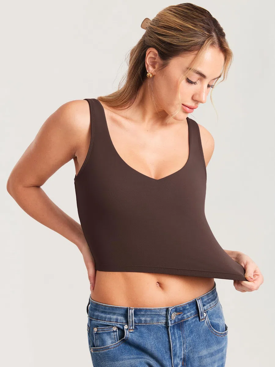 MOMANDA Damen Still BH Longline V-Ausschnitt Sports Crop Top mit Herausnehmbare Polster