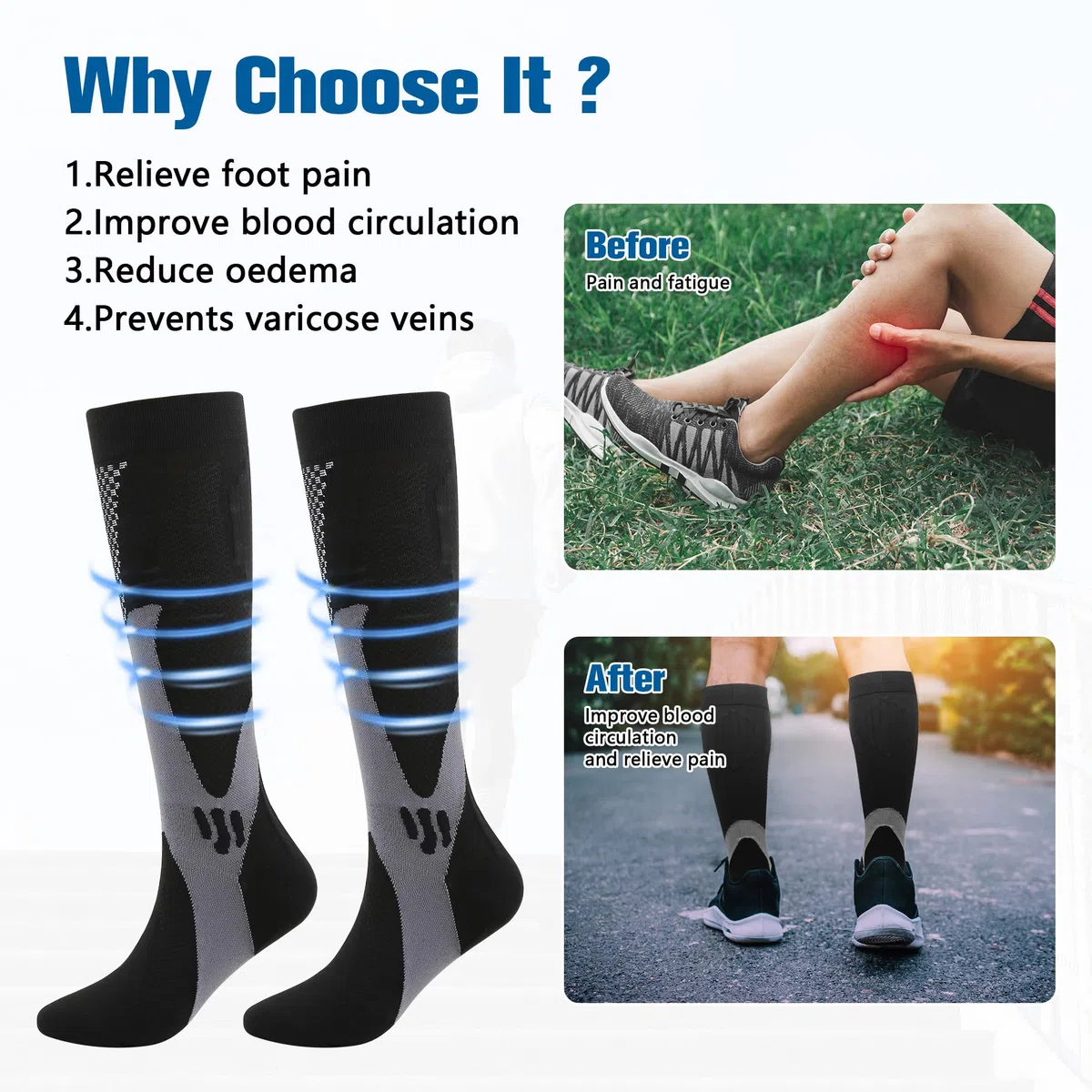 Kompressionsstrümpfe für Herren 2 Paar, Plantarfasziitis Compression Socken, Thrombosestrümpfe, Kompressionssocken Stützstrümpfe für Laufen Sport Flug Reise Radsport Fitness, Größe 38-45