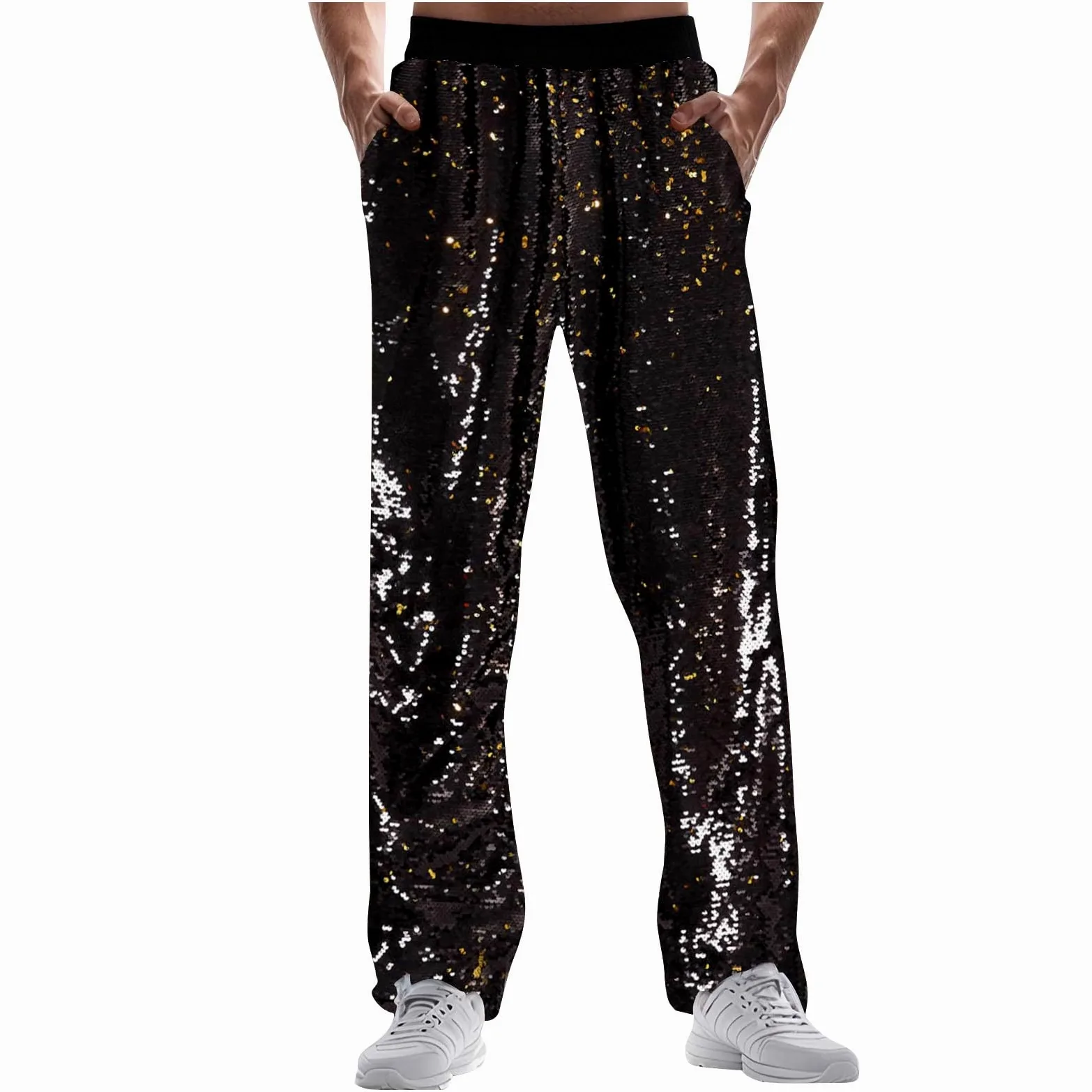 Glitzer Hose Herren Metallic Pailletten Hosen Glitzerhose Hip Hop Disco Tanzhose Freizeithose Baggy Jogginghose 70er 80er Retro Streetwear Party Clubwear Faschingskostüme Performance Karneval Kostüm