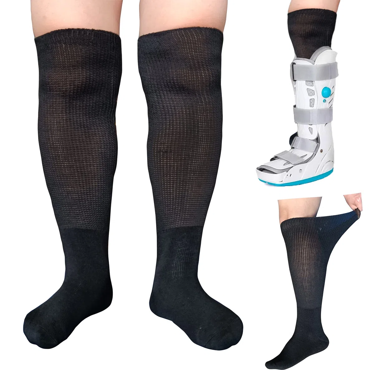 Socken für Wanderschuhe, Air Cam, Walker, Bracture Boots, Orthopädische Socken | Extra breite Ödem-Beinabdeckung, Ersatzsocken, 2 Paar
