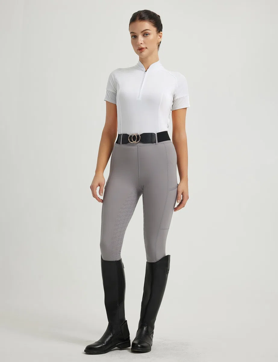 FitsT4 Sports Damen Reitshirt Kurzarm Reithemden Schnell Trocken Funktionsshirt mit Halber Reißverschluss Sommer Reitsport Mädchen