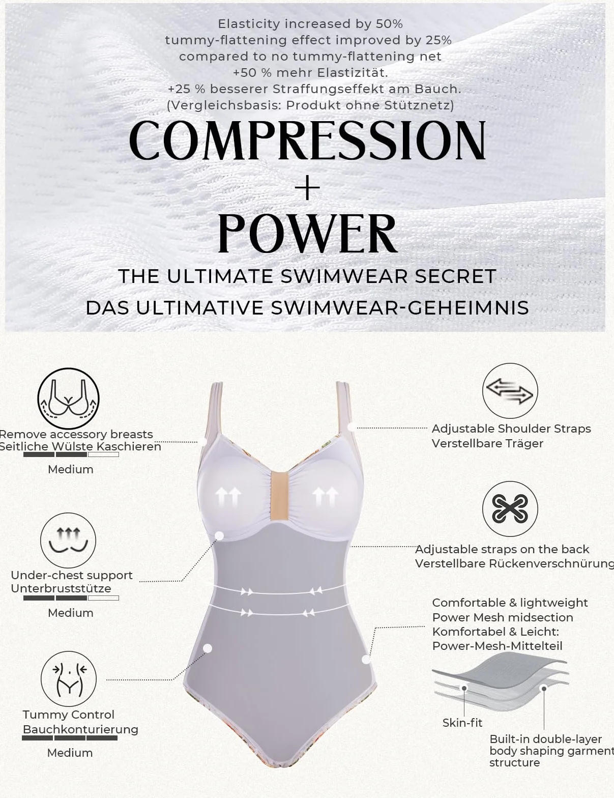 Hanna Nikole Badeanzug Damen Bauchweg V Ausschnitt Raffung Bademode Swimsuit Push Up Criss Cross Rückenfrei Monokini