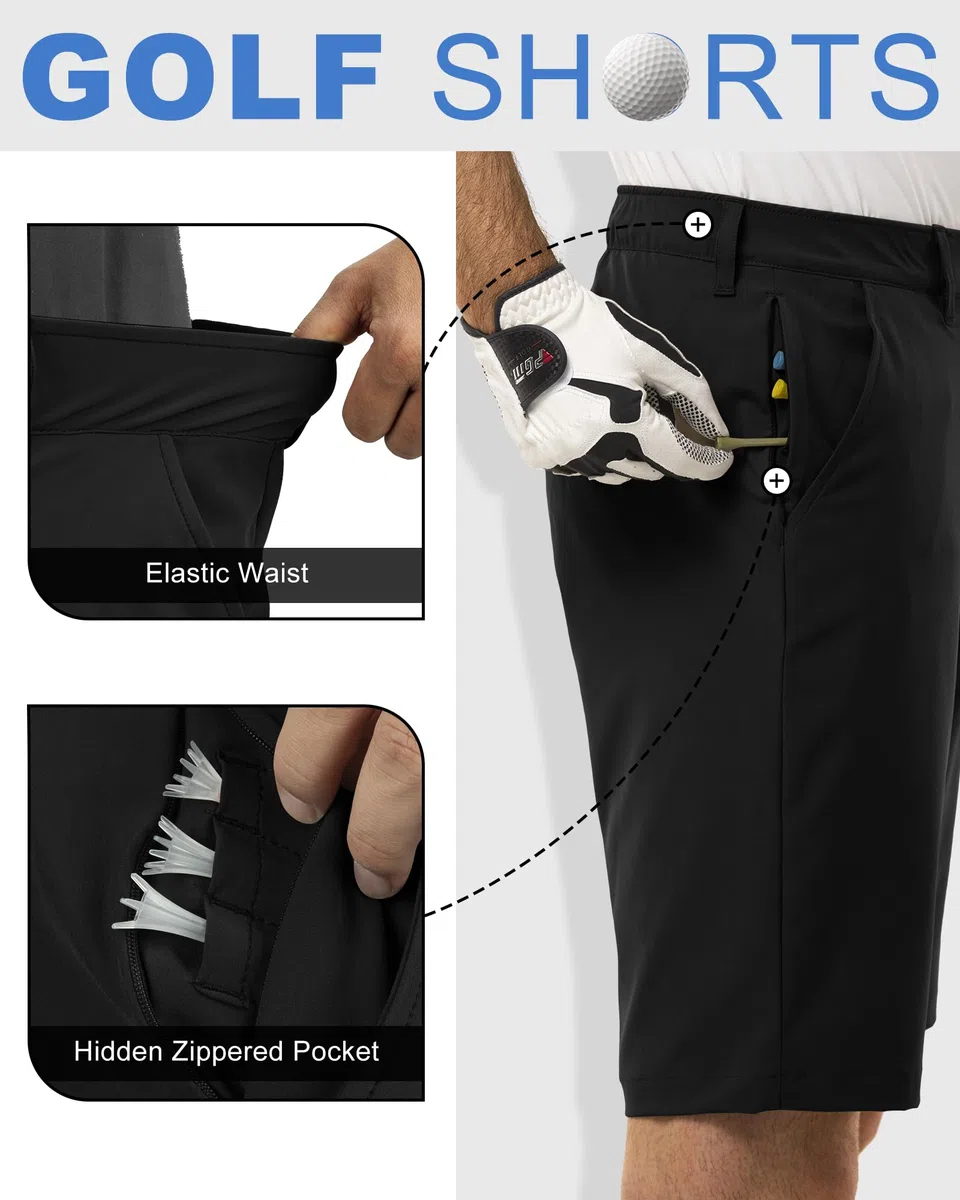 Outdoor Ventures Herren Golfshorts UPF 50+ Stretch Dry Fit Golf Shorts 11'' Bermuda Shorts Leichte Schnelltrocknende Kurze Hose mit Taschen für Golfen Arbeiten