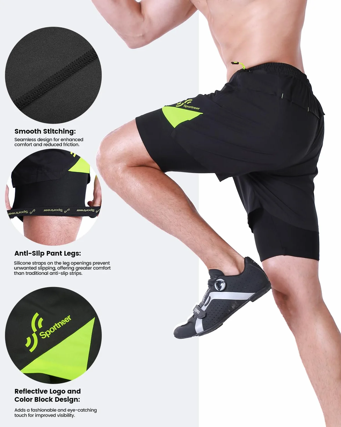 Sportneer Fahrradhose Herren MTB Hose Radlerhose Herren Radhose Mountainbike Hose mit 3D Sitzpolster Radhose Fahrradhose, M-3XL