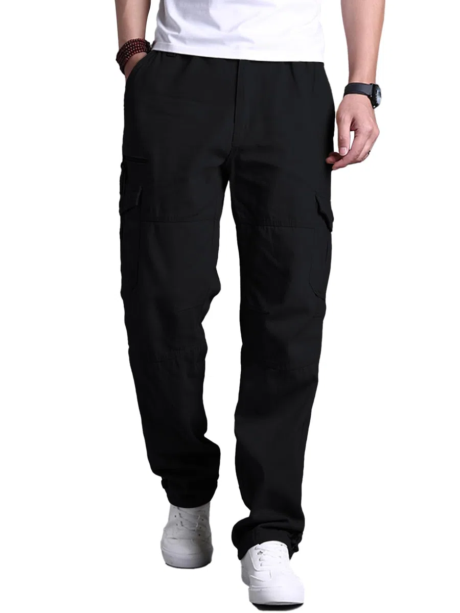 Aotoyou Cargohose Herren Baumwolle Cargo Hose Lange Freizeithose Outdoorhose Wanderhose mit 7 Taschen und Elastische Taille