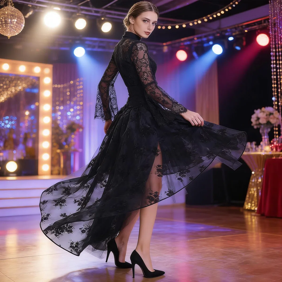 Damen Elegant Midi Skate Rock Schwarz Vintage Korsett Rock Lang Festlich Rock Hochzeit Cocktail Langrock