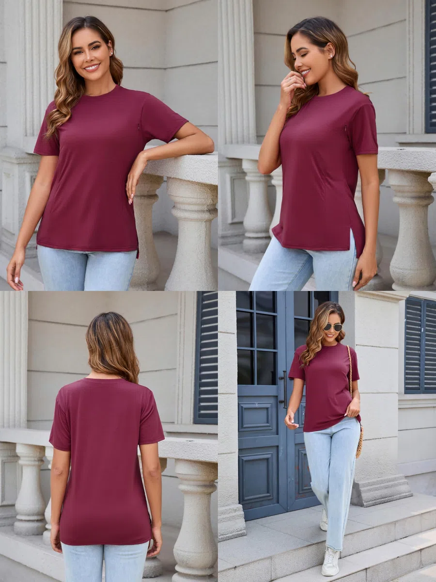 Ecavus 3er Pack Damen Stillshirt mit Verstecktem Reißverschluss Mode Seitenschlitze Stilltee Kurzen Umstandsmode