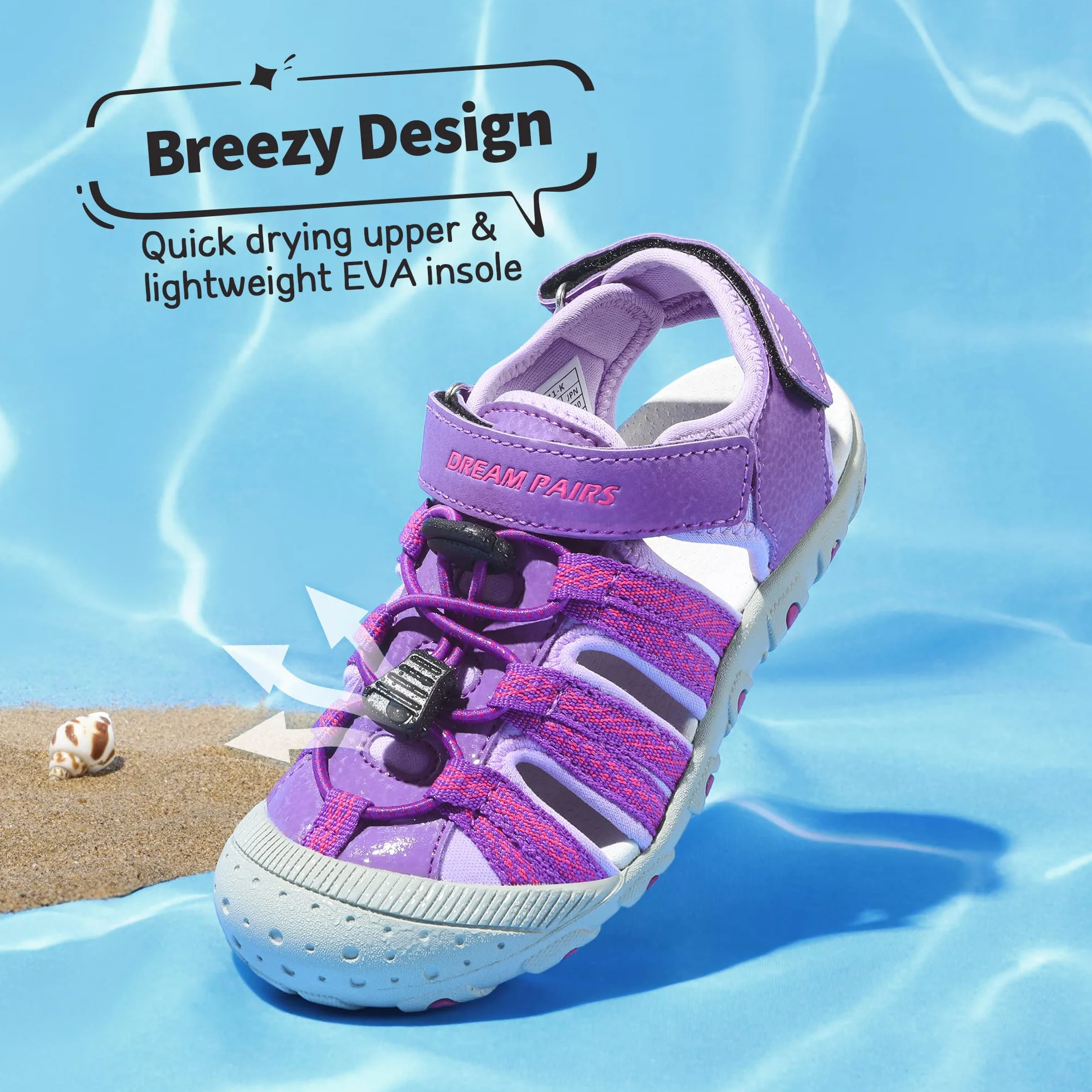 DREAM PAIRS Kinder Jungen und Mädchen Sandalen Outdoor Sportsandalen Strandsandalen Schwarz Klassische Sandalen Klettverschluss Atmungsaktiv Verschleißfest,Size 33.5,Alles Lila,171111-K