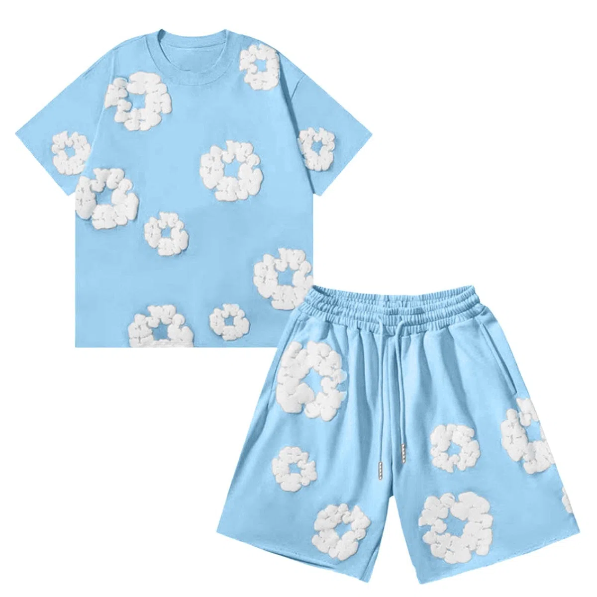 Herren Damen T-Shirt und Shorts Set 2 Teiliges Sommer Trainingsanzug Jogginganzug Y2K Hip Hop Streetwear Kurzarm T-Shirts und Kurze Hose, Zweiteiler Damen Herren Blumen Motiv Outfits Sportanzug