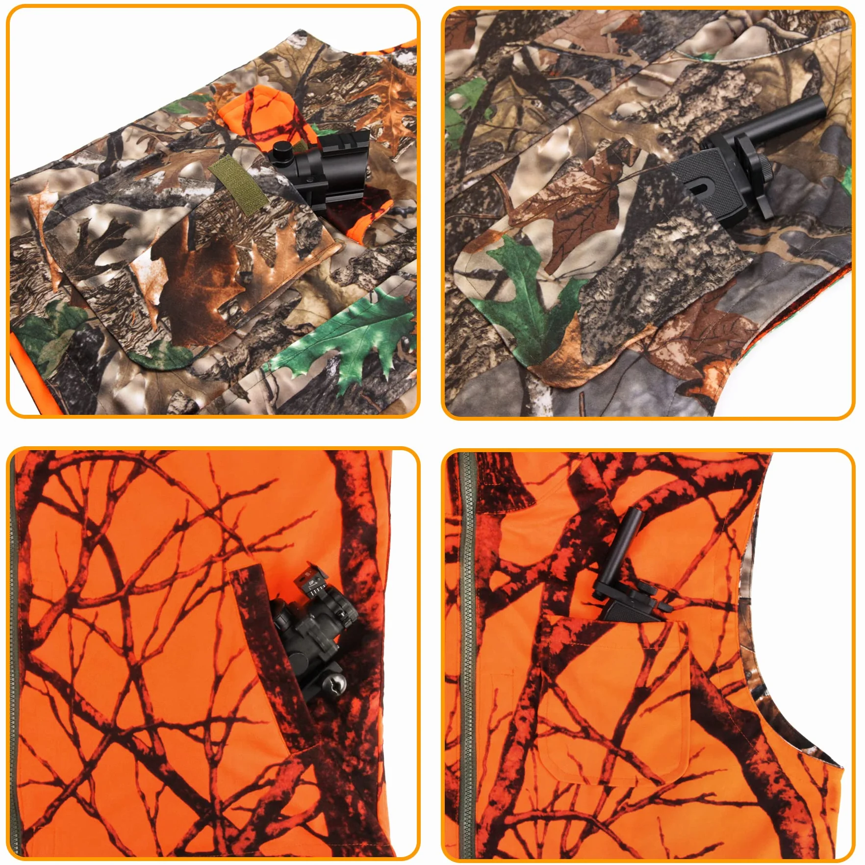 GUGULUZA Herren Jagd Weste Weich Protector Warnweste Angelweste Reversibel Orange + Camouflage