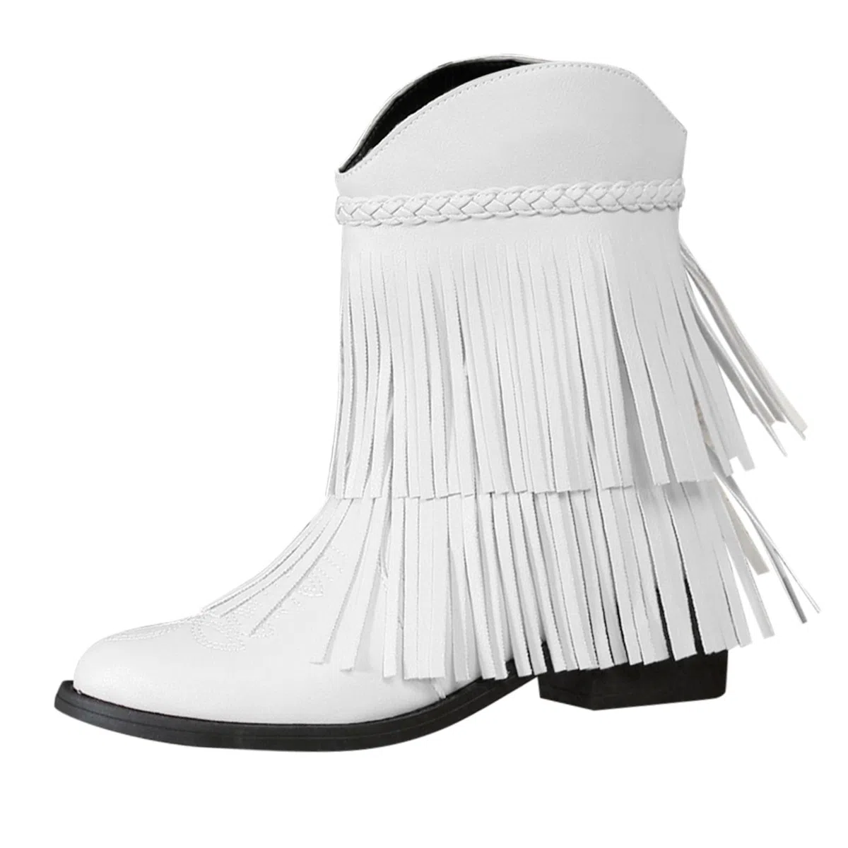 Cowboystiefel aus Leder für Damen mit Quasten, Cowboystiefel mit Fransen, Westernreitstiefel, breite Wadenschuhe, Cowgirl-Schuh, breite Breite, Vintage-Schuhe, bestickt, kurze Stiefel