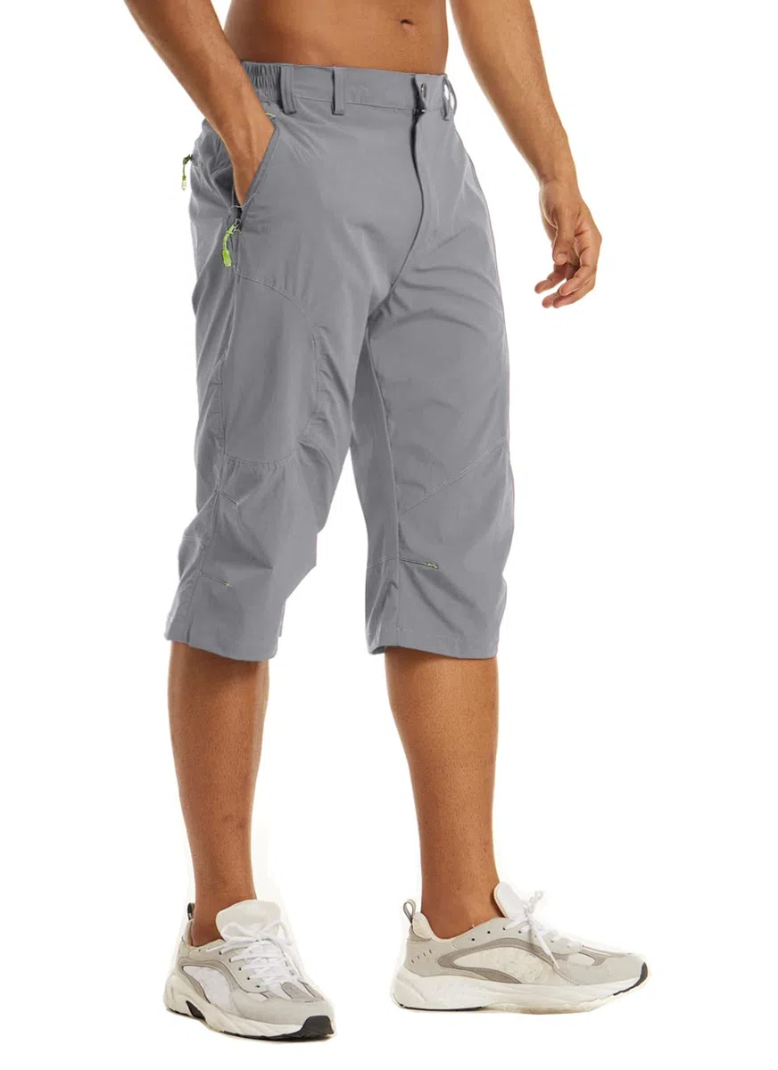 KEFITEVD Herren 3/4 Outdoor Hose Schnelltrocknend Viele Taschen Wanderhose Stretch Capri Radhose Leicht Atmungsaktiv Sommer Shorts