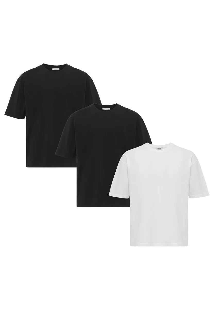 3er Pack Oversized T-Shirts – Klassisches Basic Shirt aus Baumwolle – Kurzarm, Rundhals – Ideal für Alltag, Freizeit & Streetwear