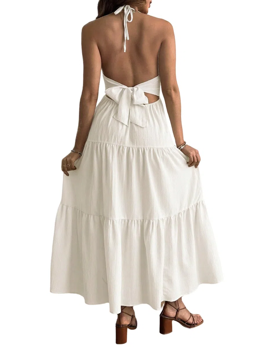 SweatyRocks Damen Boho Kleid Schwangere Maxikleid Neckholder Sommerkleid Rückefrei Umstandskleid Festlich Partykleid Sommer Outfits